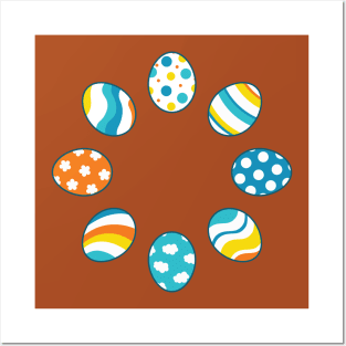 Eggs | Yellow Orange Blue | Stripes | Dots | Clouds | Brown Posters and Art